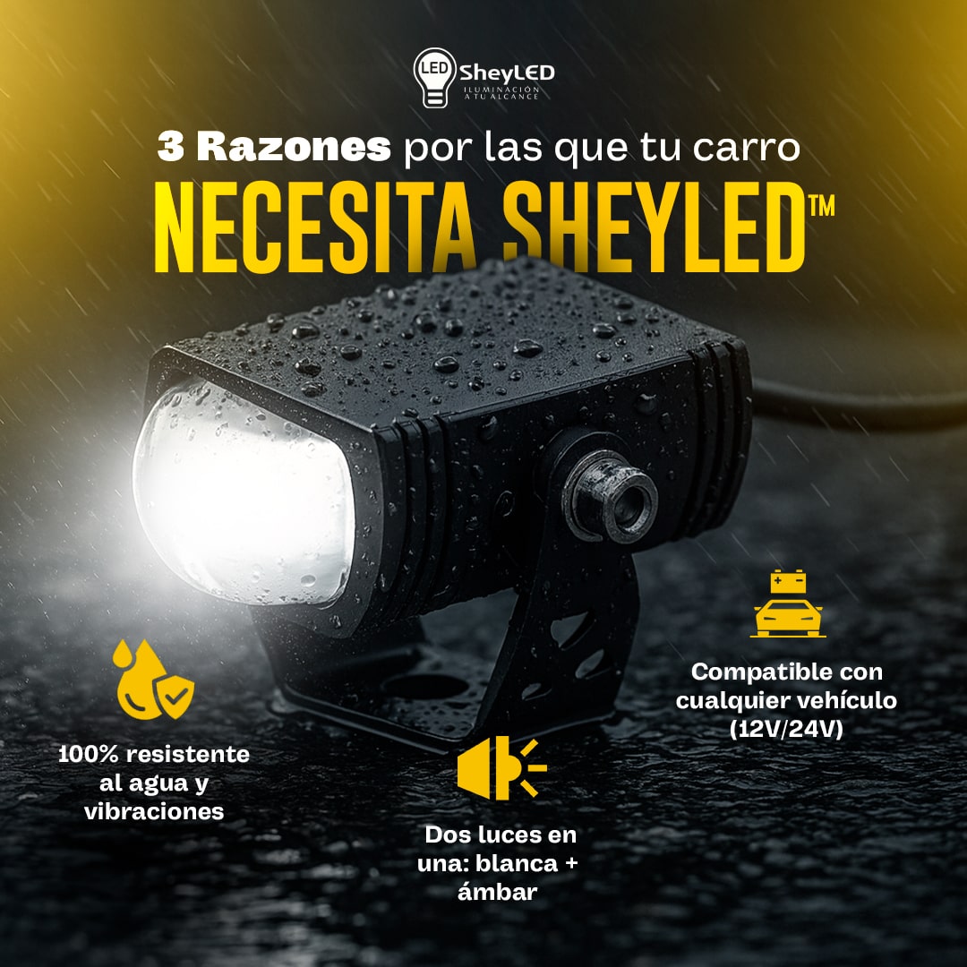 Proyector LED SheyLED™ Plano Ultra Brillantes – Protección en Carro y Motor, Lluvia/Noche/Niebla