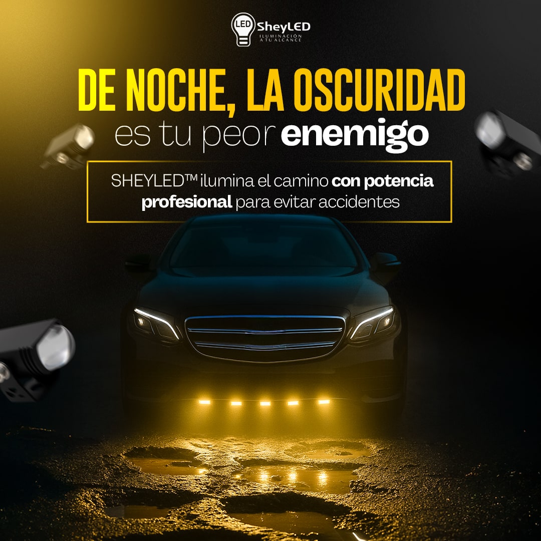 Proyector LED SheyLED™ Plano Ultra Brillantes – Protección en Carro y Motor, Lluvia/Noche/Niebla