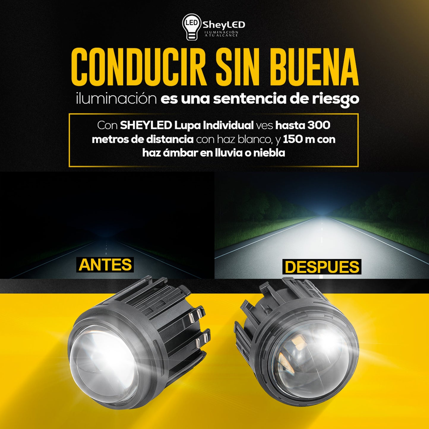 Pack de 2 Proyector Lupa SheyBeam™ – LED de Alta Intensidad profesional para carros y motocicletas