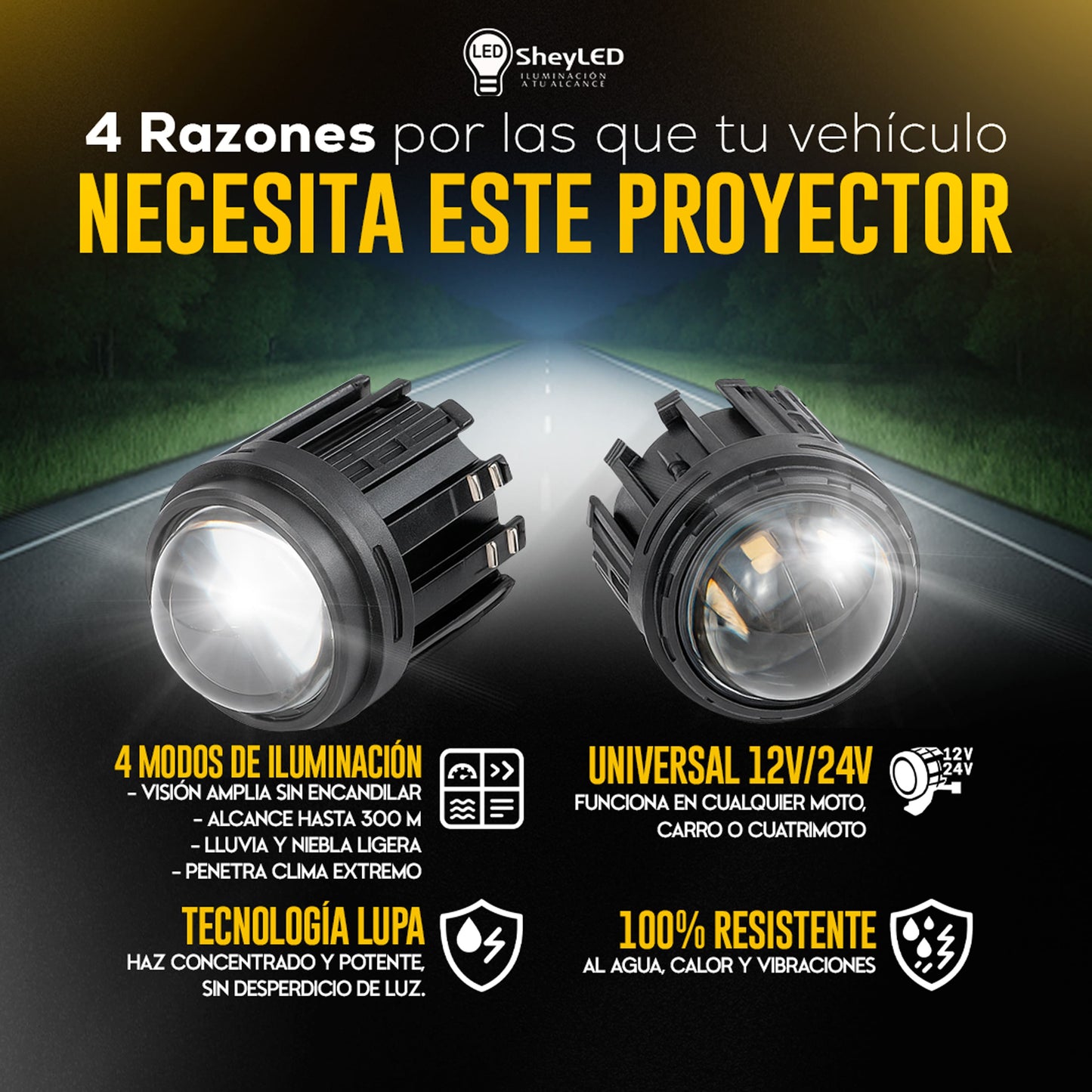 Pack de 2 Proyector Lupa SheyBeam™ – LED de Alta Intensidad profesional para carros y motocicletas