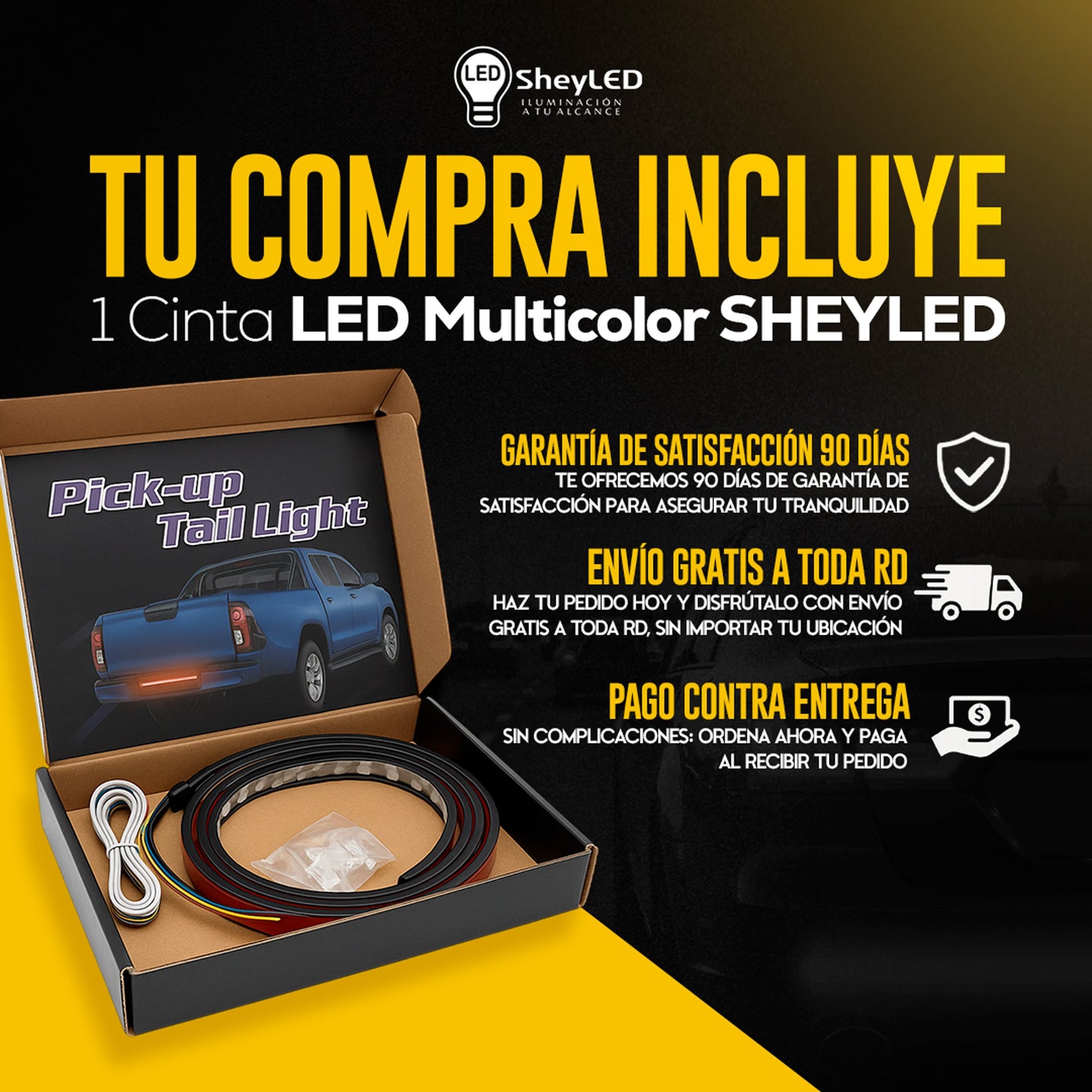 Cinta LED Multicolor SheyRacing™ — Estilo + Seguridad nocturna – 12/24 VOLTIOS