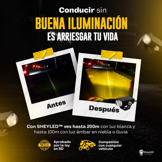 Proyector LED SheyLED™ Plano Ultra Brillantes – Protección en Carro y Motor, Lluvia/Noche/Niebla